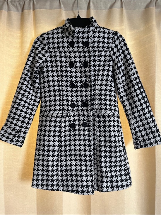 George Other - Girls George Black and White Houndstooth Double-Breasted Pea Coat